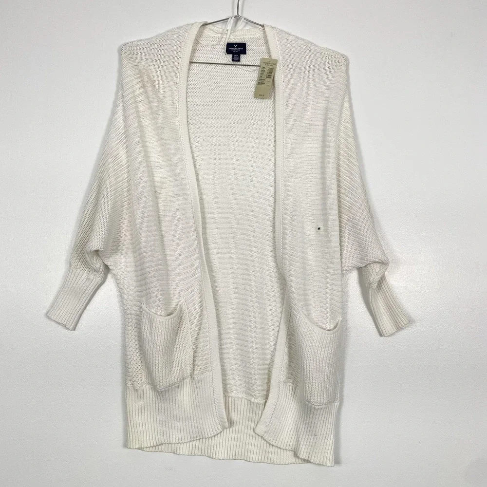 NWT American Eagle Outfitters Cardigan Sweater Womens Medium‎ White Open Knit